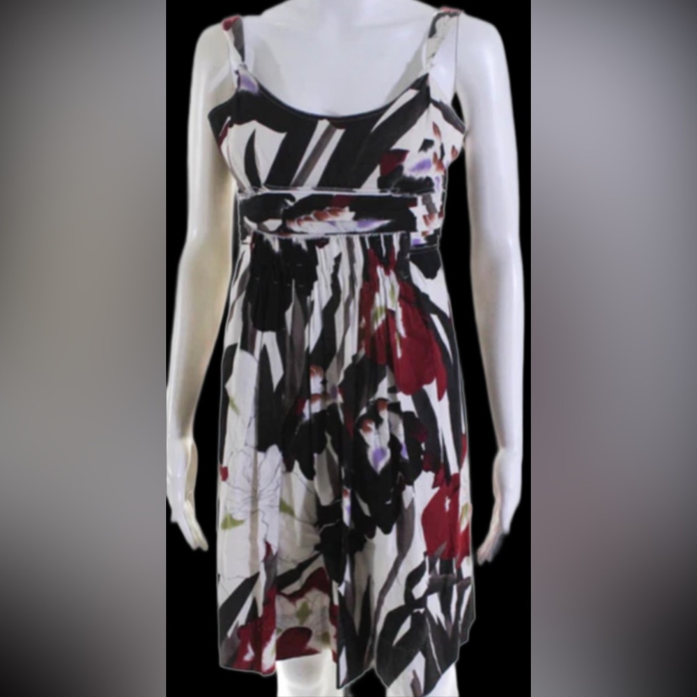 Elie Tahari Womens Zip Back Scoop Neck Pleated Abstract Midi Dress. Size 10/12 - Picture 12 of 12